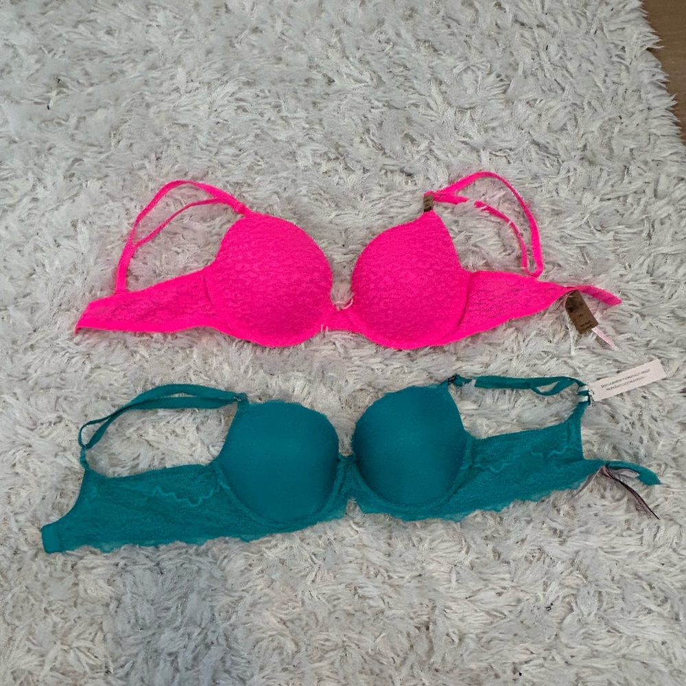 Victoria's Secret Pink and Teal Lace Bras